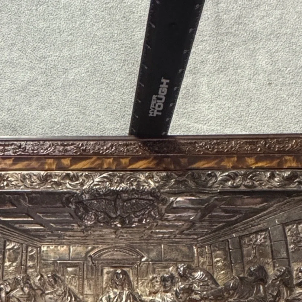 Vintage Last Supper 3D Relief Wall Art Silver Tone Framed Religious Plaque 20x12